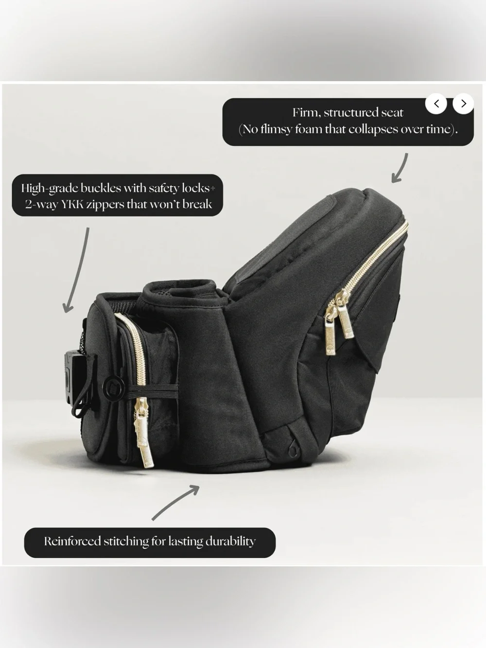 Black Structured Baby Bag Organizer with Gold Hardware